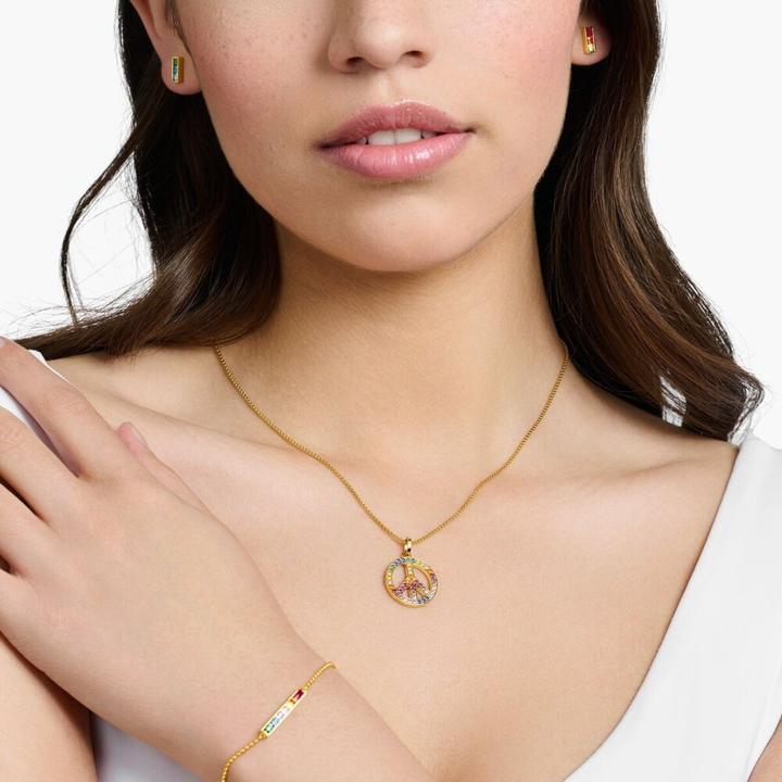 Immagine prodotto Thomas Sabo Collana con ciondolo Segno di Pace con pietre colorate placcata oro (Argento 925, 50 - 55 cm)