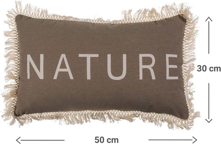Actual product image Out of the blue Brown decorative pillow, with print Nature, fringes and zipper (50 x 30 cm)