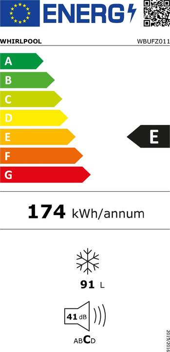 Energie-Label Whirlpool WBUFZ011 Eingebauter Gefrierschrank cm. 60 (Einbau, 91 l)