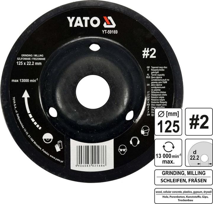 Produktbild Yato Profi Raspelscheibe für Winkelschleifer 125mm Nr2 Konvex