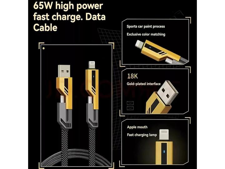 Produktbild Ven-Dens 4-in-1 Flexible & Flip USB-C, Lightning, USB-A 65W, 27W PD Kabel 1.2m (USB 3.2 Gen 1)