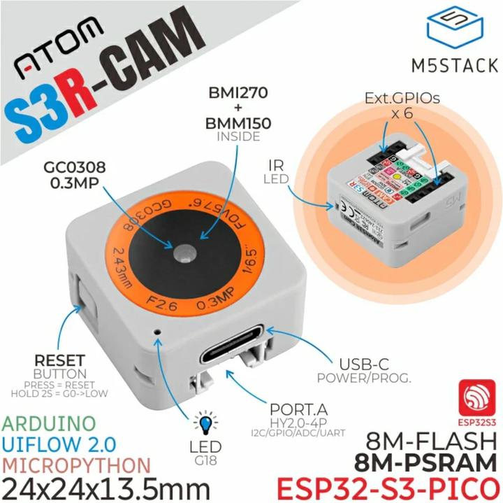 Immagine prodotto M5Stack Kit fotocamera AtomS3R 8MB PSRAM