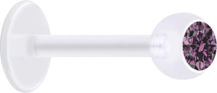 Star Piercing Micro Labret transparent mit Kugel und Kristall hellviolett (Bioflex, ohne Messing)