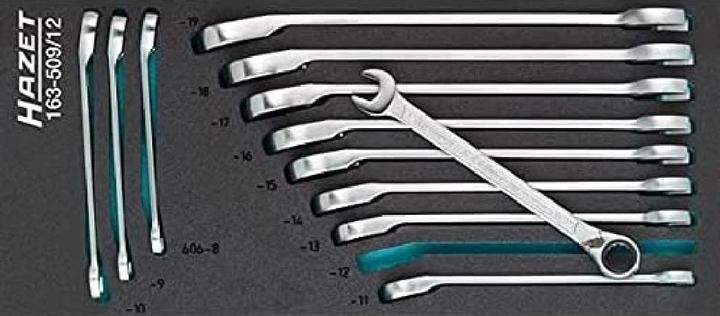 HAZET Knarren Ring-Maulschlüssel Satz 163-509/12 ∙ Aussen Doppel-Sechskant-Tractionsprofil ∙ 8 ∙ 9 ∙… (14 mm, 12 mm, 17 mm, 16 mm, 11 mm, 15 mm, 18 mm, 19 mm, 13 mm, 10 mm)