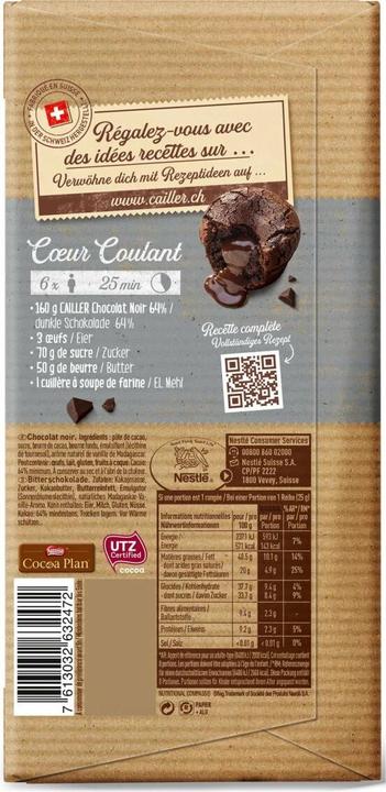 Image du produit Cailler Dessert Tablette Chocolat Noir 64% (200 g)