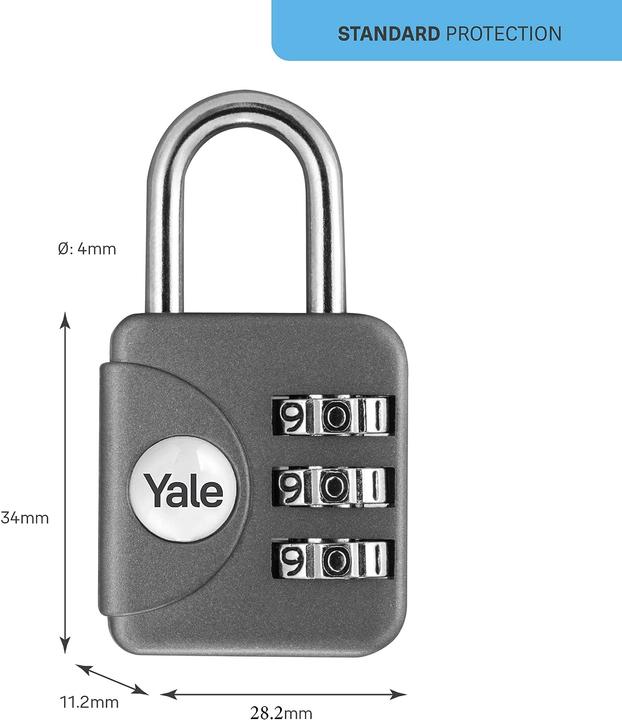 Produktbild Yale Reise-Zahlenschloss 28mm, Bügelhöhe 16mm, Standard Security, Grau