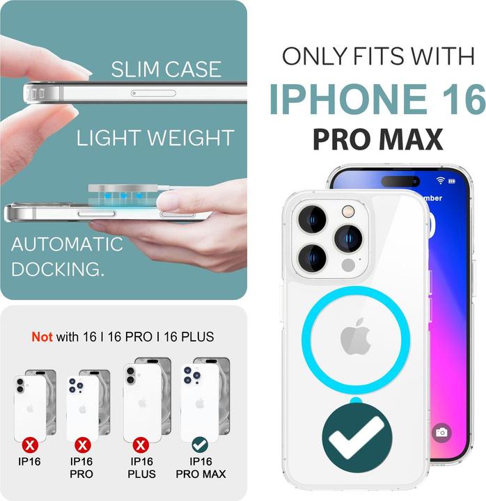 Produktbild Nalia Klare Hart Hülle, MagSafe Ring Leuchtet im Dunkeln (Apple iPhone 16 Pro Max)