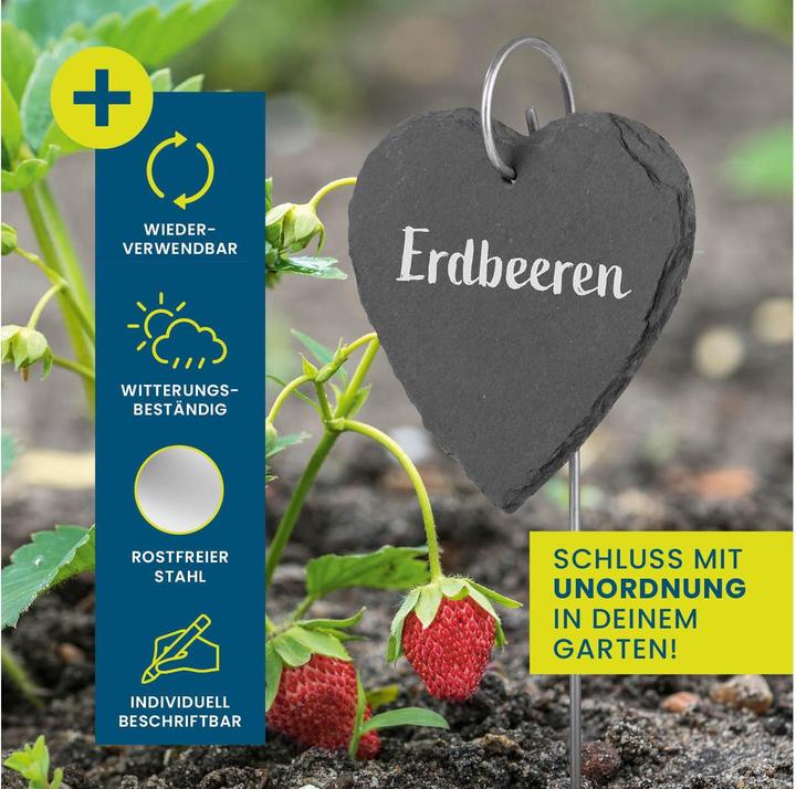 Produktbild Hoberg Pflanzschilder Set Schiefer Herz, 10 Stück, Zubehörtyp (40 cm, 10 cm)