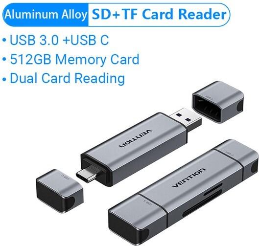 Produktbild Vention 2-in-1 USB 3.0 A+C Kartenleser - grau (USB-C 3.2 Gen 1)