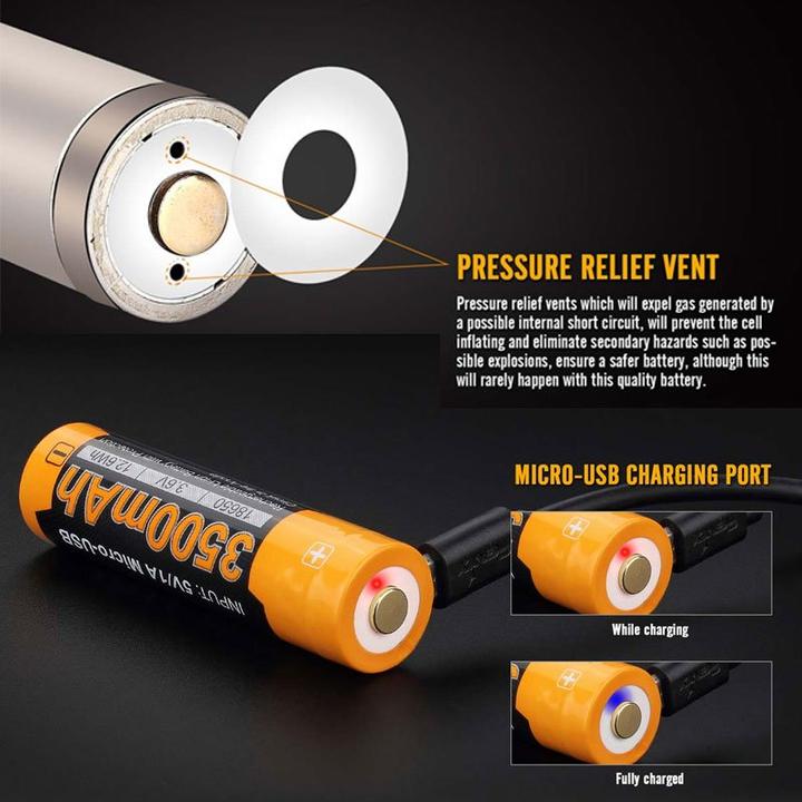Actual product image Fenix 18650 battery protected with USB charging function, with AccuSafe
