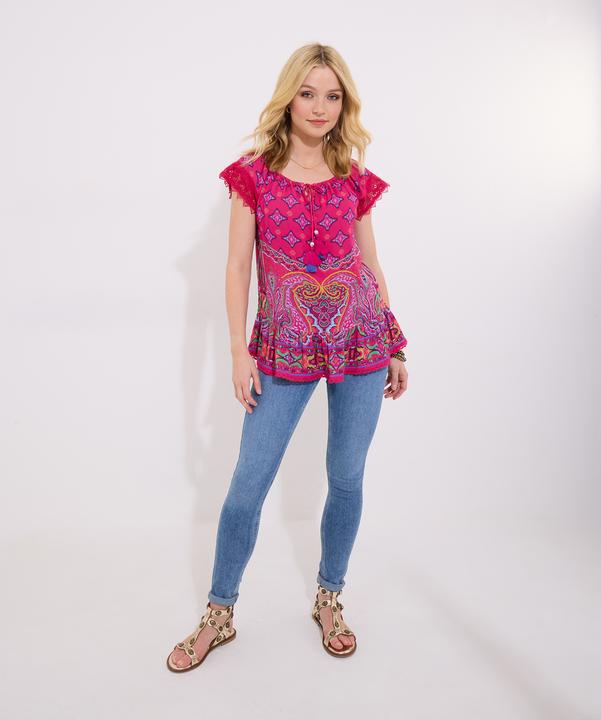 Produktbild Joe Browns Printed Crochet Lace Trim Tassel Top (10)