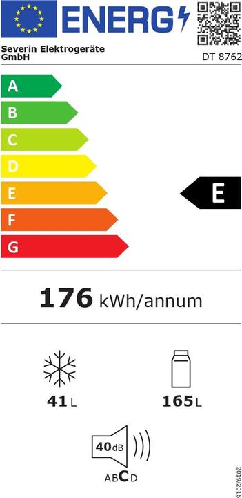 Energy Label Severin DT8762 black (206 l)
