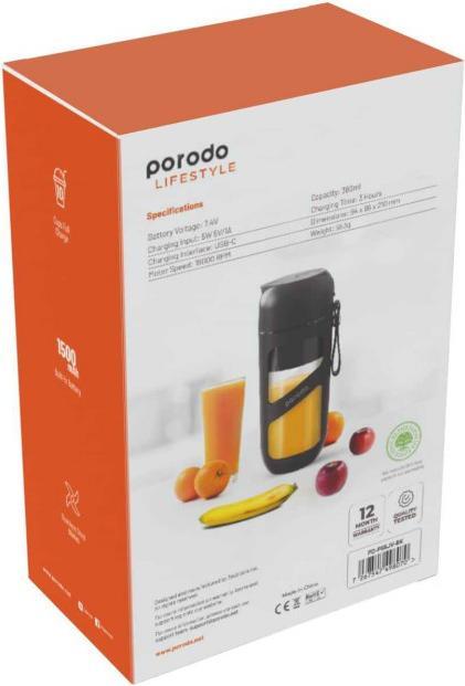 Produktbild Porodo Vacuum Fresh Portable Juicer & Smoothie Blender 380mL 1500mAh