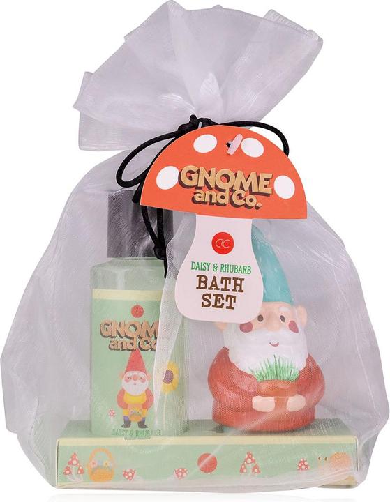 Produktbild Accentra Badeset GNOME & CO. in Organzabeutel, inkl. 100ml Duschgel, Keramik-Gartenzwerg, Duft: Daisy & Rhuba (Körperpflegeset)