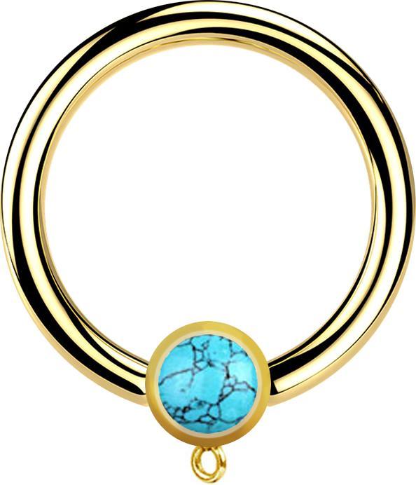 Image du produit Star Piercing Micro Closure Bague plaquée or avec cylindre pierre turquoise Bague pour pendentif (Minéral, Acier chirurgical 316L, sans laiton)
