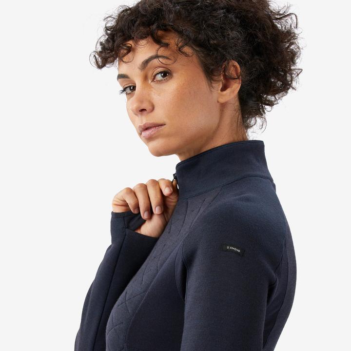 Image du produit Forclaz T-shirt manches longues en laine mérinos femme, Merino Resist bleu marine (L)