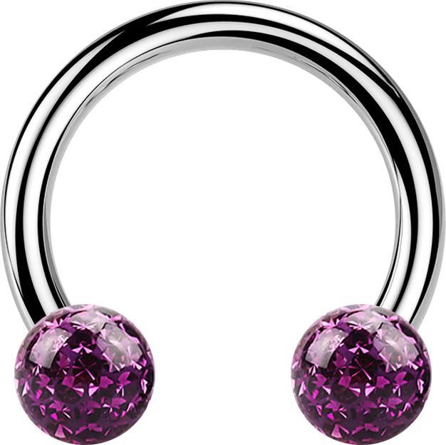 Star Piercing Circular Barbell silber mit zwei Kristall Kugeln violett Epoxy Schutzschicht (ohne Messing, Titan G23)
