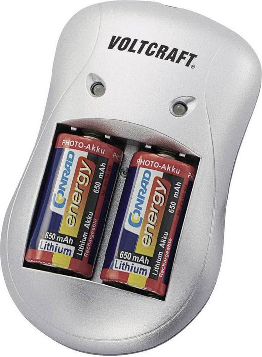 Actual product image Voltcraft Charger P-76 + 2x battery CR-123 (1 pcs., CR123A, 370 mAh, Battery + charger)