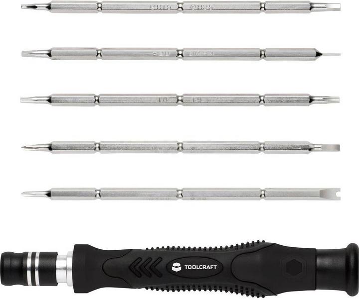 Image du produit Toolcraft Tournevis de précision à deux broches 16 en 1 (Recouvrement cruciforme Phillipps (PH), Section en T, Escale, Hexagone externe, Trilogie, 5 lobes (Pentalobe))