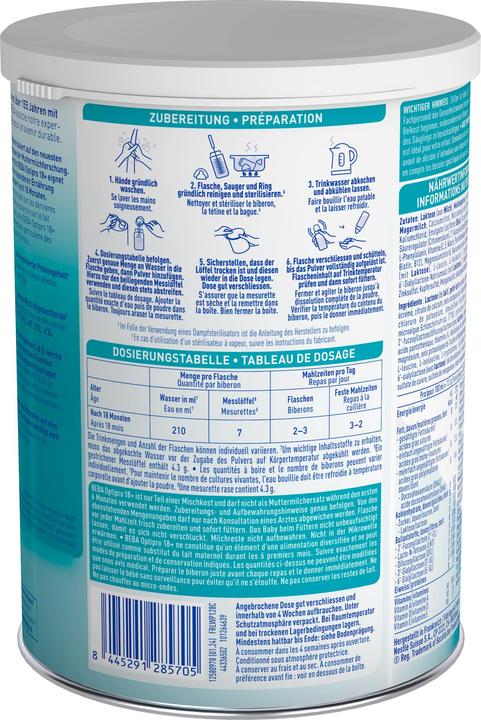 Nutritional values and ingredients Beba Optipro Junior 18+ (800 g, from 18 m.)