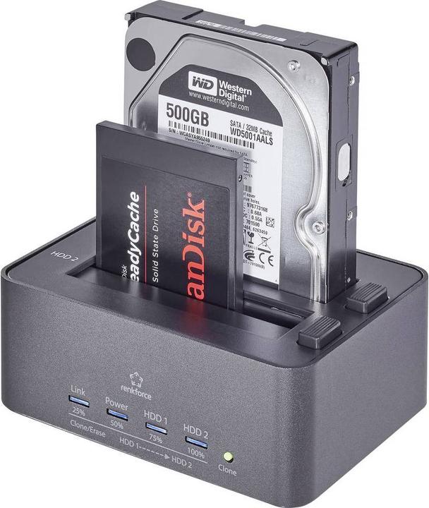 Actual product image Renkforce USB 3 SATA hard drive docking station with clone and erase function