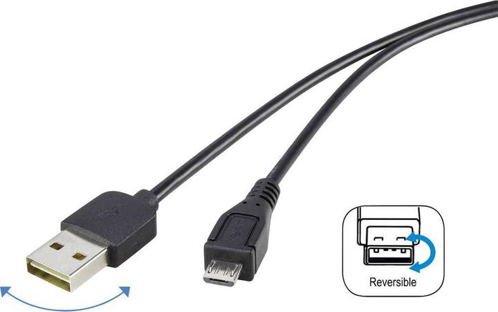 Renkforce USB 2 A/Micro-B connection cable 1.8 m with reversible plug - never plug the cable in the wrong way (1.80 m, USB 2.0)