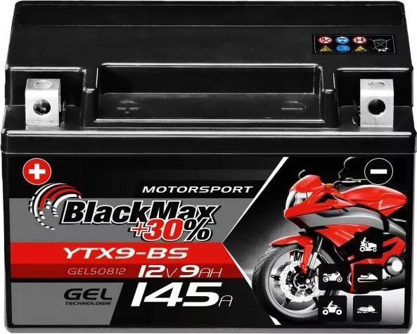 BlackMax YTX9-BS Motorradbatterie Gel CTX9-BS (DIN 50812) (12 V, 9 Ah, 145 A)