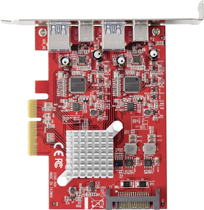 Produktbild Renkforce RF 4 Port USB 3.2 Gen 2-Controllerkarte 2x USB-A 2x USB-C PCIe