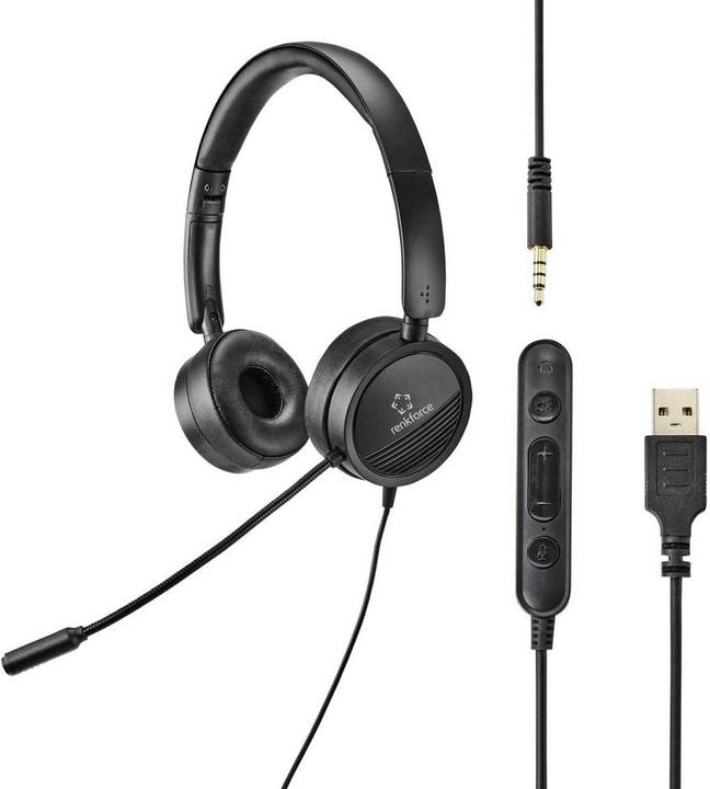 Renkforce PC Headset RF HS 360 USB Stereo On Ear (Cable, USB-A)