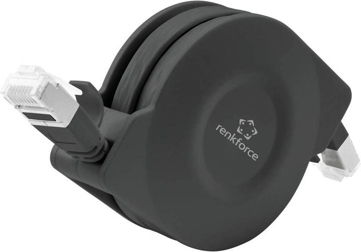 Actual product image Renkforce RJ45 Netzwerkkabel, Patchkabel CAT 6a U/FTP 1.50 m Black Flache Ausführung (U/FTP, CAT6a, 1.50 m)