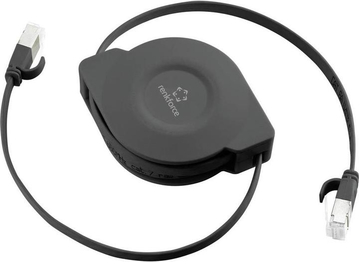 Actual product image Renkforce RJ45 Netzwerkkabel, Patchkabel CAT 6a U/FTP 1.50 m Black Flache Ausführung (U/FTP, CAT6a, 1.50 m)