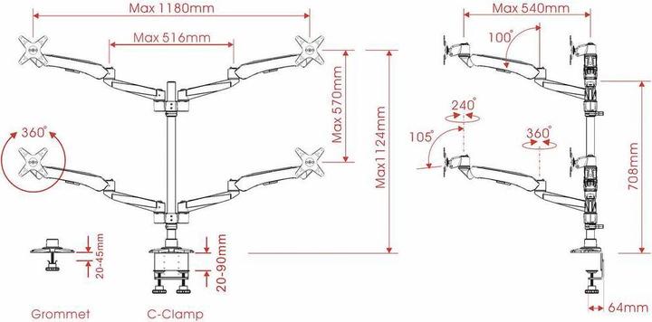 Produktbild SpeaKa Professional Flex 4fach Monitorhalter, Tischmontage m (Tisch, 27")