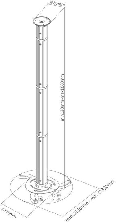 Produktbild SpeaKa Professional Beamer-Deckenhalterung, höhenverstellbar 13 - 106 cm (Decke)