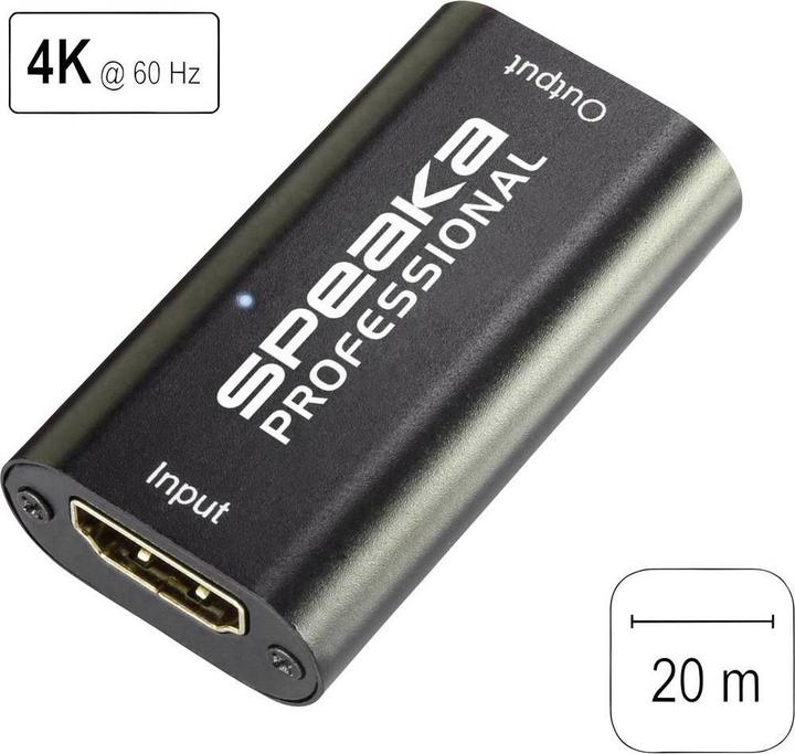 SpeaKa Professional UHD HDMI-Repeater 3840x2160 Pixel ohne Stromversorgung (HDMI, 2.80 cm)