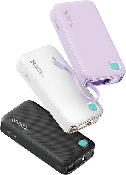 Actual product image Usams Powerbank ze zwijanym kablem USB-C Retractable 10000 mAh PD 20W Fast Charge XY Series czarny/b (10000 mAh, 50 W, 50 Wh)