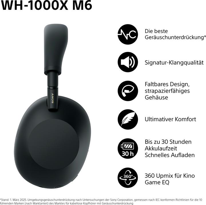 Productafbeelding Sony WH-1000XM6 (30 h, Draadloze, Bedraad)