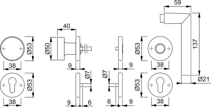 Actual product image Hoppe Rosette set Amsterdam 58/42KV/42KVS/1400 Aluminium F1 round PZ DIN left / right flat D/K (Door rosette)
