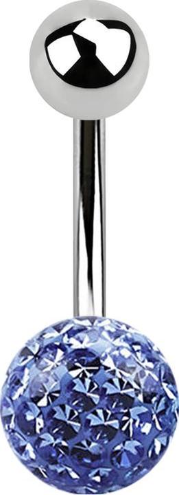 Image du produit Star Piercing Banane argentée avec boule et cristal Boule bleu clair Epoxy de protection (Acier chirurgical 316L)