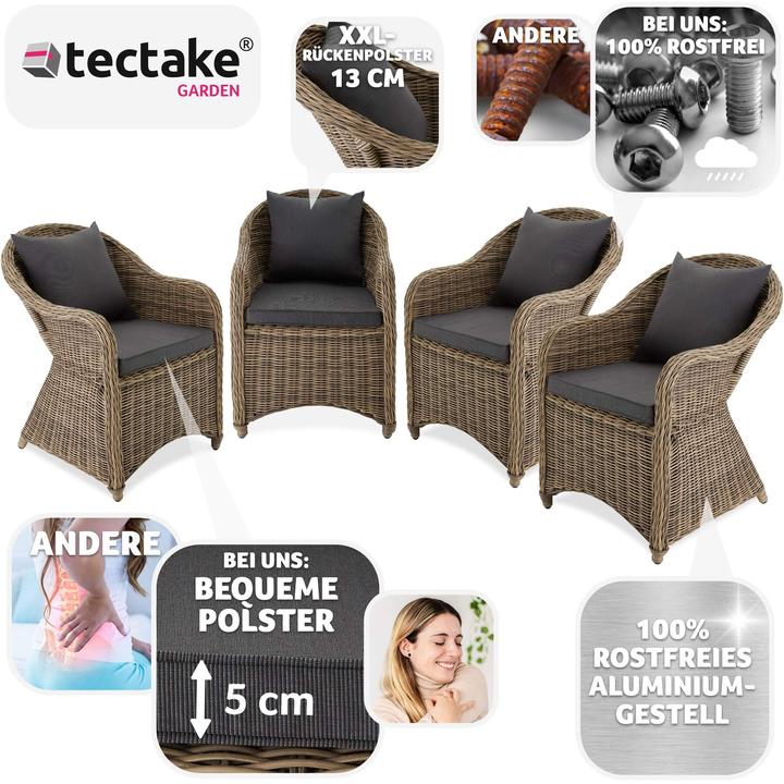 Actual product image tectake 4 Garden chairs luxury rattan + cushions