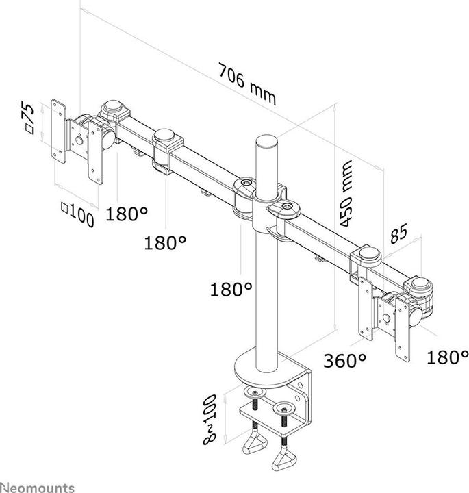 Image du produit Neomounts TIS 10"-27" 2TFT 6 articulations noir (Tables, 27")