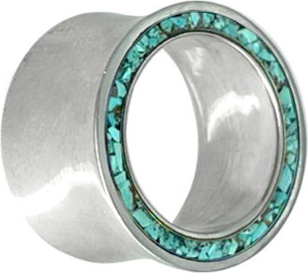 Produktbild Star Piercing Flared Tunnel silber mit Türkis Stein Rand (Mineralisch, Messing)