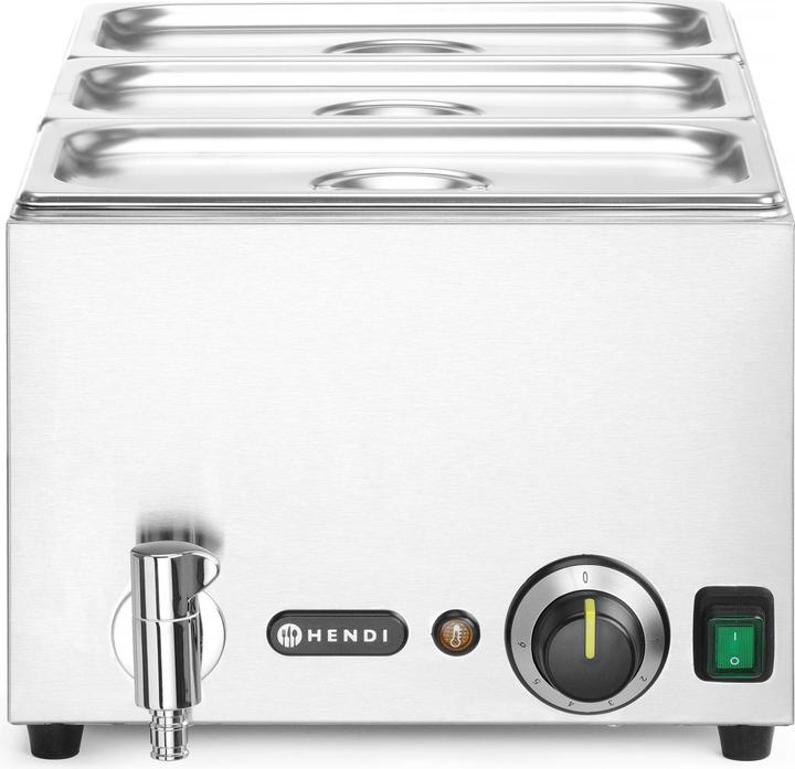 Hendi Set: Bain-Marie Ranger mit Ablasshahn + 3x GN 1/3 Behälter mit Deckel,, GN 1/1, 230V/100