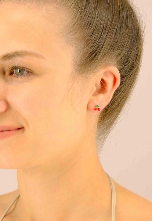 Produktbild Muau Stud earrings cherries yellow gold 750 red/green 7mm (Weissgold, Rotgold oder Silber, Gelbgold)