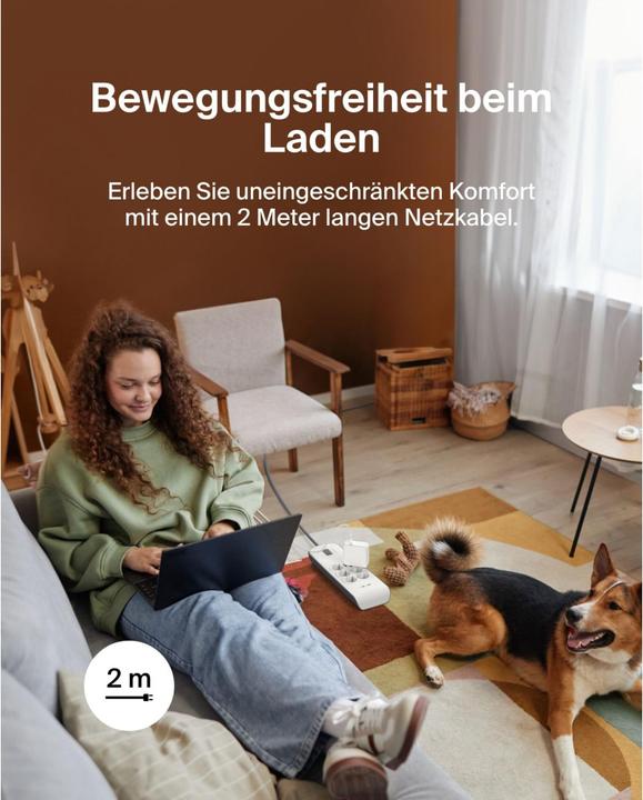 Actual product image Belkin Steckdosenleiste 6-fach + 2xUSB-A, 2m Kabel BSV604vf2M-V2 (6 x, USB, 2 m)