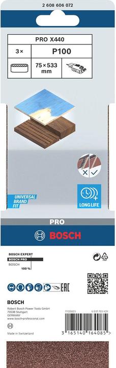 Image du produit Bosch Professional Zubehör PRO X440 bande abrasive, 75 x 533 mm, G100 (100)
