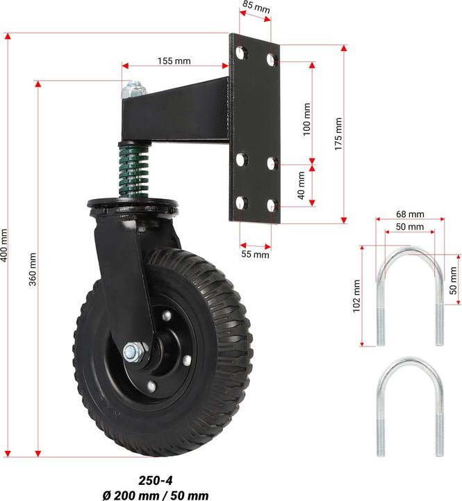 Produktbild Wiltec Torrolle bis 275kg Schiebetorrolle 360° Gummirad Laufrolle Schiebetor