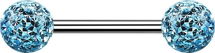 Produktbild Star Piercing Barbell silber mit zwei Kristall Kugeln aqua Epoxy Schutzschicht (ohne Messing, Chirurgenstahl 316L)
