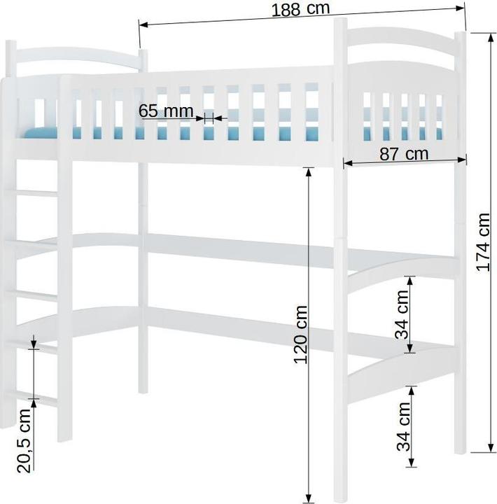 Actual product image ADRK Furniture Bunk Bed Mezzanine with MIAGO 180x80 Mattress (180 x 80 cm)
