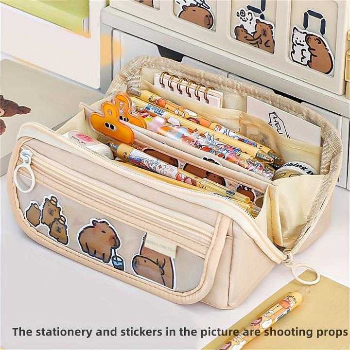 Image du produit Only-Bags.Store Très grande trousse à crayons - Polyester résistant, organisateur avec plusieurs compartiments pour