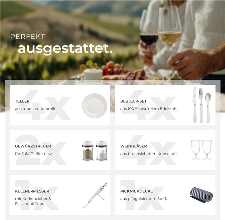 Immagine prodotto tectake Cestino da picnic Usedom per 4 persone, con scomparto termico & accessori